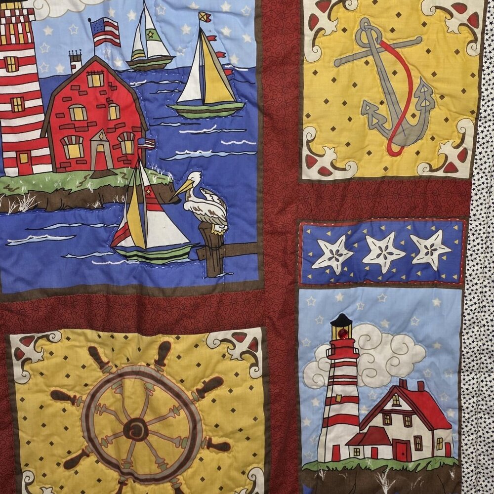 Vintage Peking Handicraft Nautical Quilt Wall Hanging 50x70 Lighthouse Numbered - Picture 7 of 13